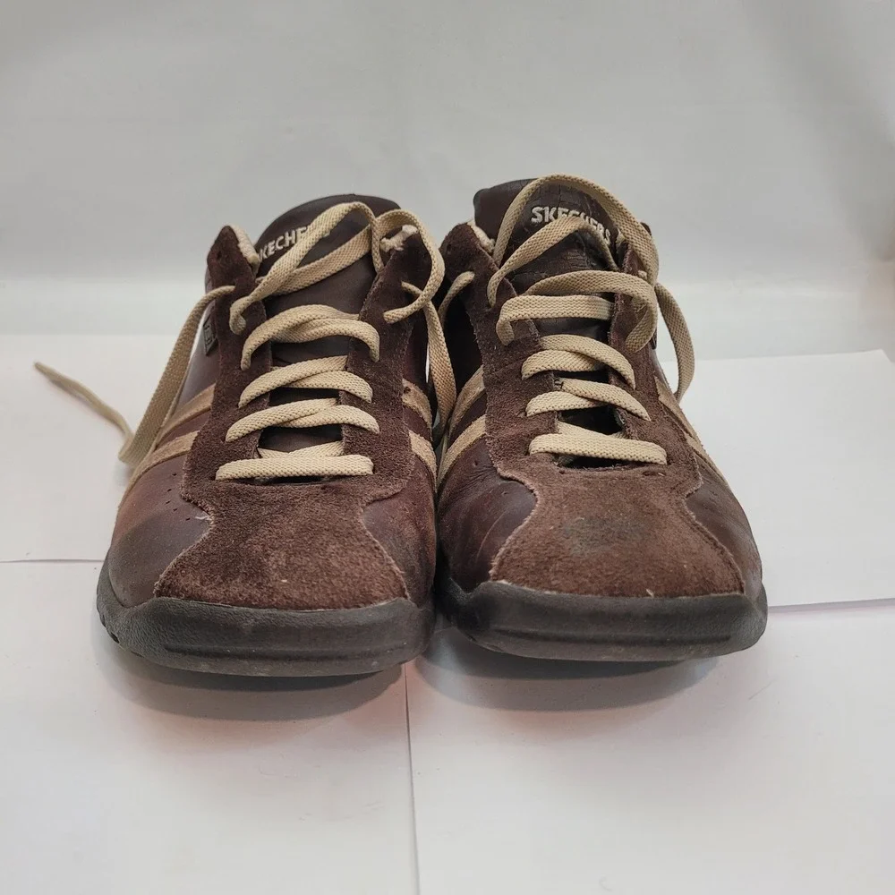 Skechers 45410 Sneakers Mens 8.5 Brown Leather Suede Low Top Lace Up Shoes